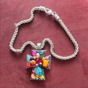Vibrant Multicolor Cross Pendant Necklace